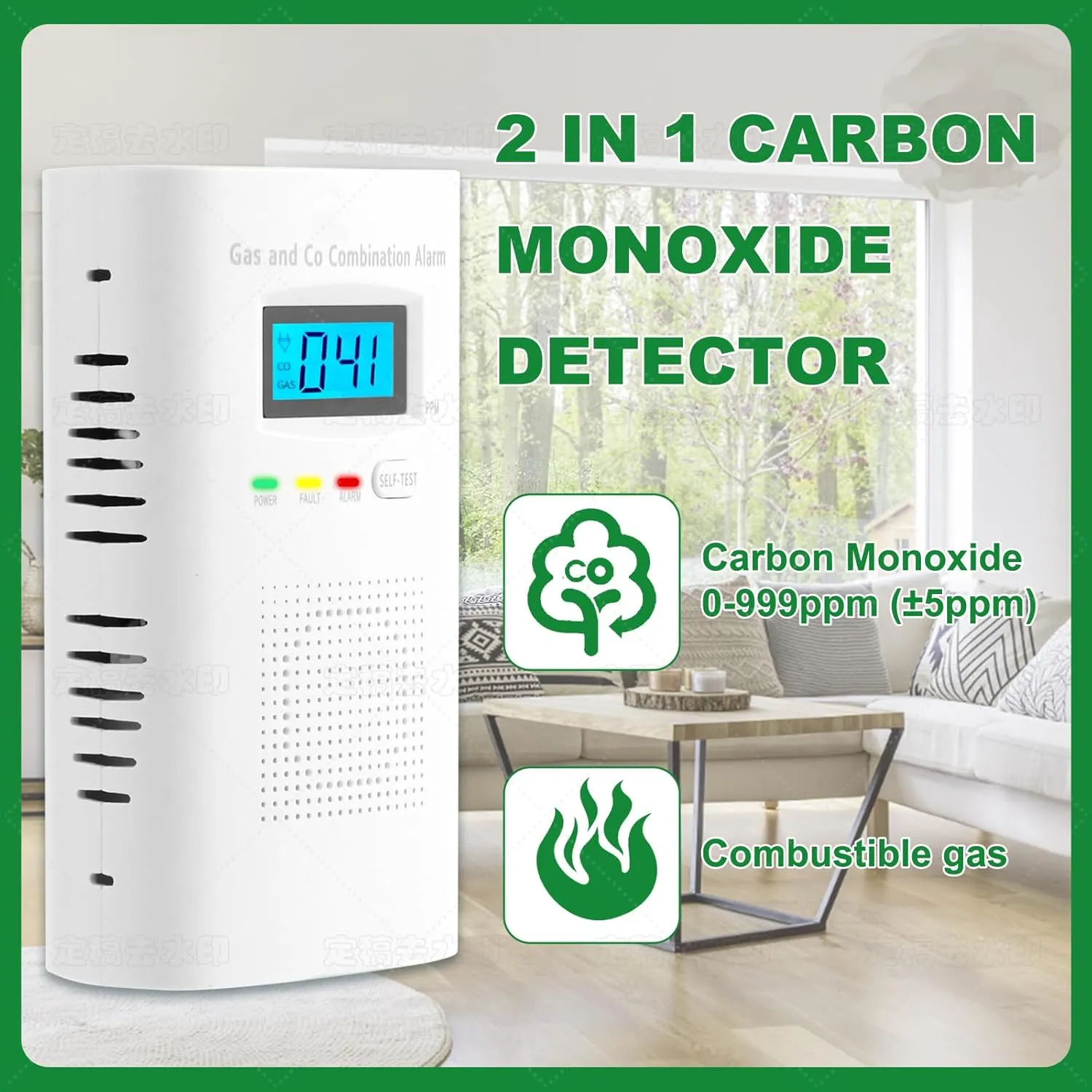 Combination Gas and Carbon Monoxide Detector Plug-in | CO Alarm & Natural Gas Combustible Detector | Digital Display, Battery Backup, Easy Install | for Home Kitchen Safety Monitoring 1-Pack