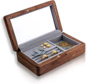 Compact and Portable Walnut Jewelry Box - Handcrafted with Care for Rings, Necklaces, and Small Accessories - Stylish and Practical Gift for Birthdays and Anniversaries