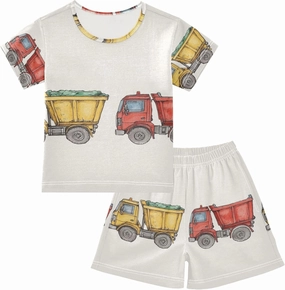 Construction Garbage Trucks Summer Pajamas Short Set 2 Piece Sleepwear