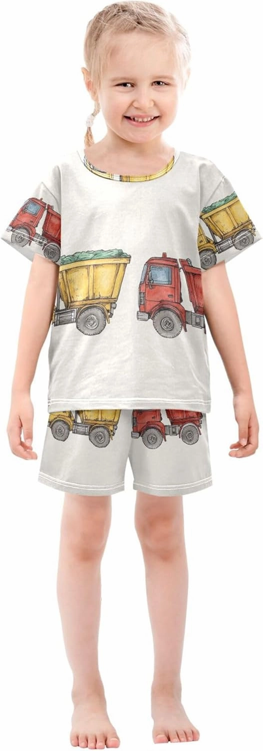 Construction Garbage Trucks Summer Pajamas Short Set 2 Piece Sleepwear