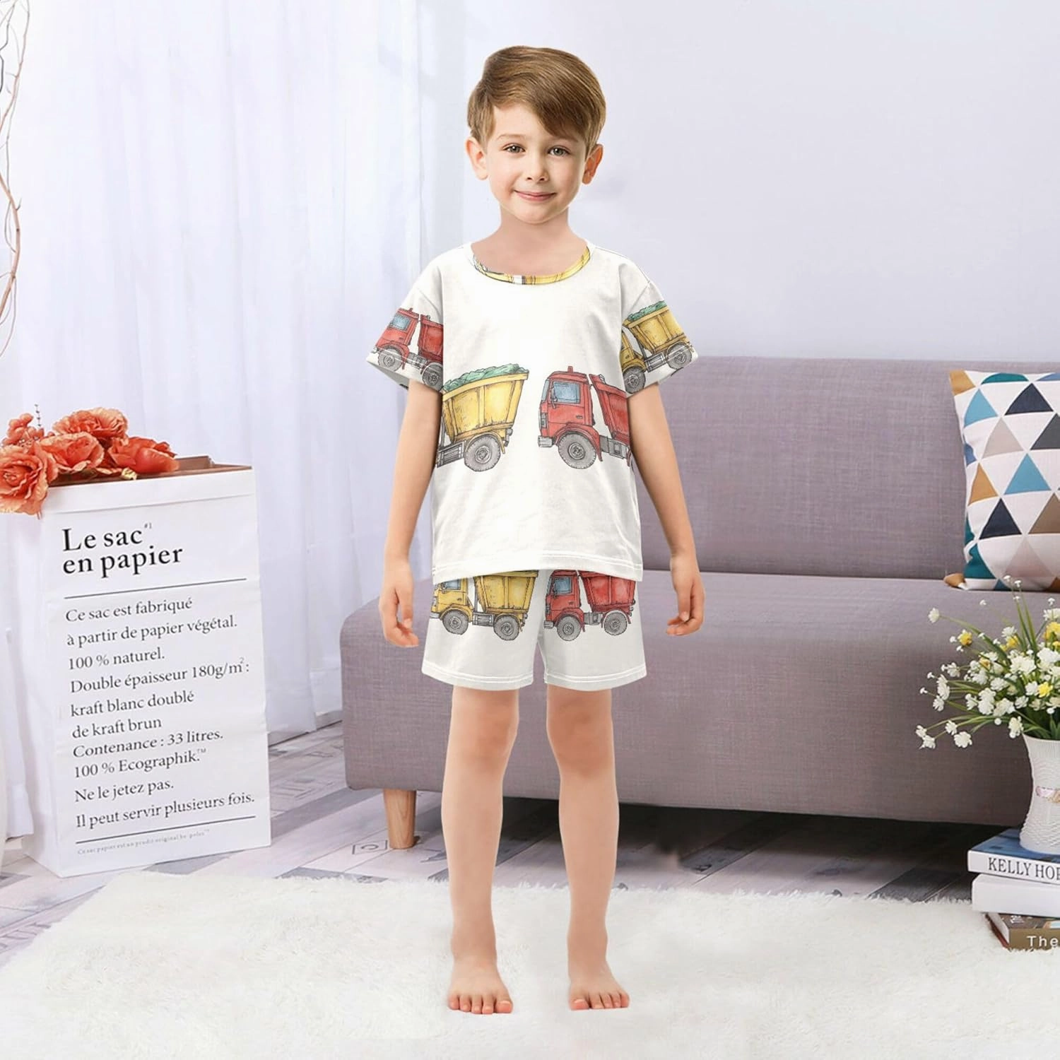 Construction Garbage Trucks Summer Pajamas Short Set 2 Piece Sleepwear