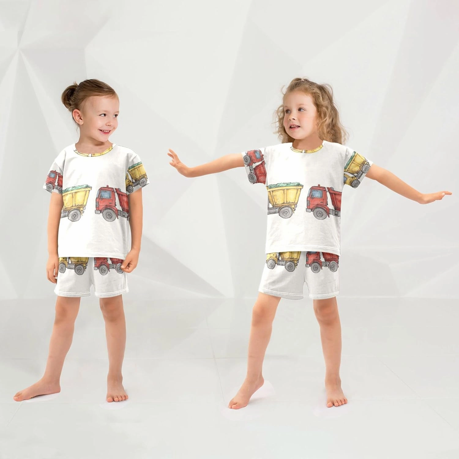 Construction Garbage Trucks Summer Pajamas Short Set 2 Piece Sleepwear