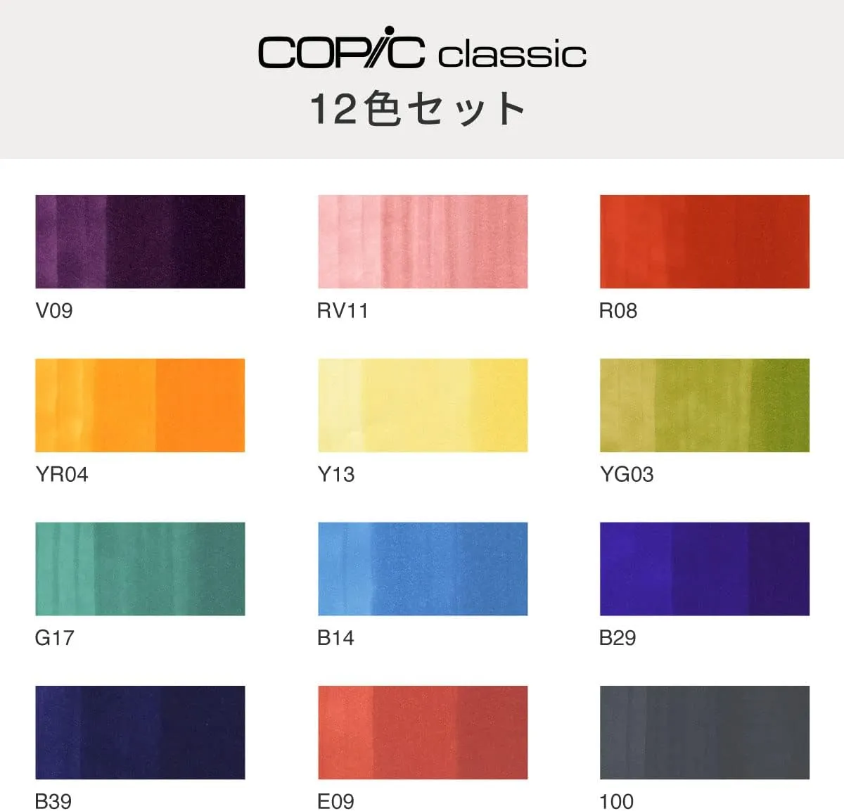 Copic Classic, Alcohol-based Markers, 12pc Set, Basic (New ver.)