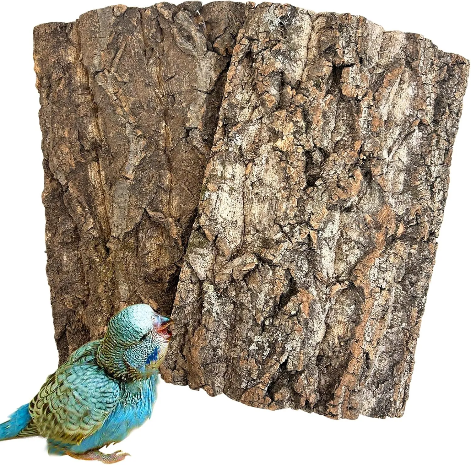 Cork Bark Perch for Birds 12"x8" Natural Cork Chewing Toy 2 PCS Flat Budgies Bark Seat Board Wood Bark Background Decor Panel Birdcage Accessories for Parakeet Lovebirds Cockatiels Conures