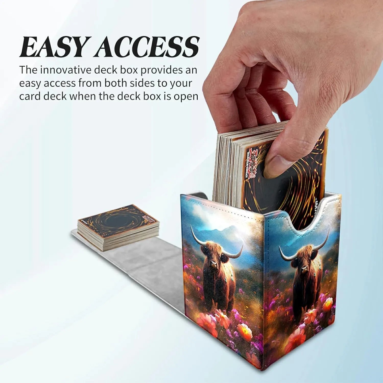 Cow in Colorful Flower Card Commander Deck Box for Trading Cards Storage Box with Strong Magnet Magic Premium Gathering Deck Box Cover for TCG CCG Magic Card