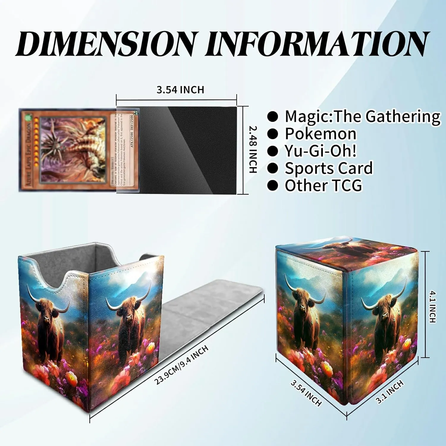 Cow in Colorful Flower Card Commander Deck Box for Trading Cards Storage Box with Strong Magnet Magic Premium Gathering Deck Box Cover for TCG CCG Magic Card