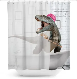 Coxila Funny Dinosaur Shower Curtain Dino Kid Cute Cartoon Children Animal Monster Fun Girl Boy White and Grey 60x72 Inch Polyester Fabric 12 Pack Plastic Hooks
