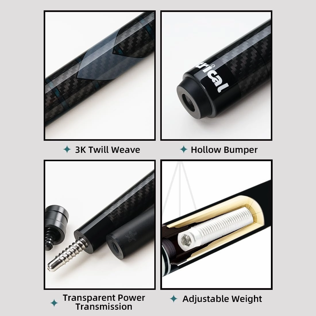 CRICAL Carbon Fiber Pool Cue Stick 58" Billiard Cue Sticks Professional Low Deflection Pool Sticks with 3/8 * 8 Pin Joint and 12.5mm Tip