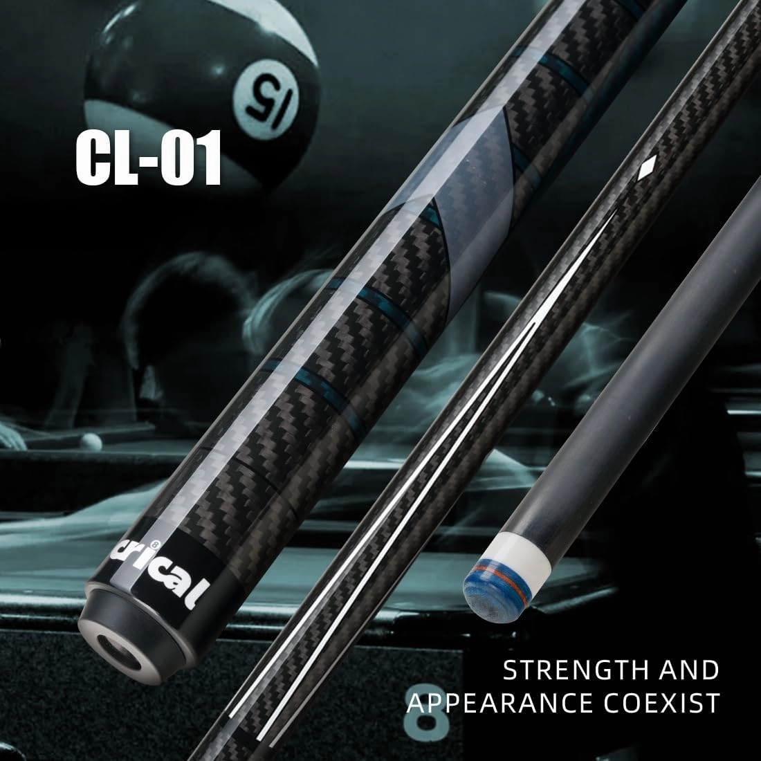 CRICAL Carbon Fiber Pool Cue Stick 58" Billiard Cue Sticks Professional Low Deflection Pool Sticks with 3/8 * 8 Pin Joint and 12.5mm Tip