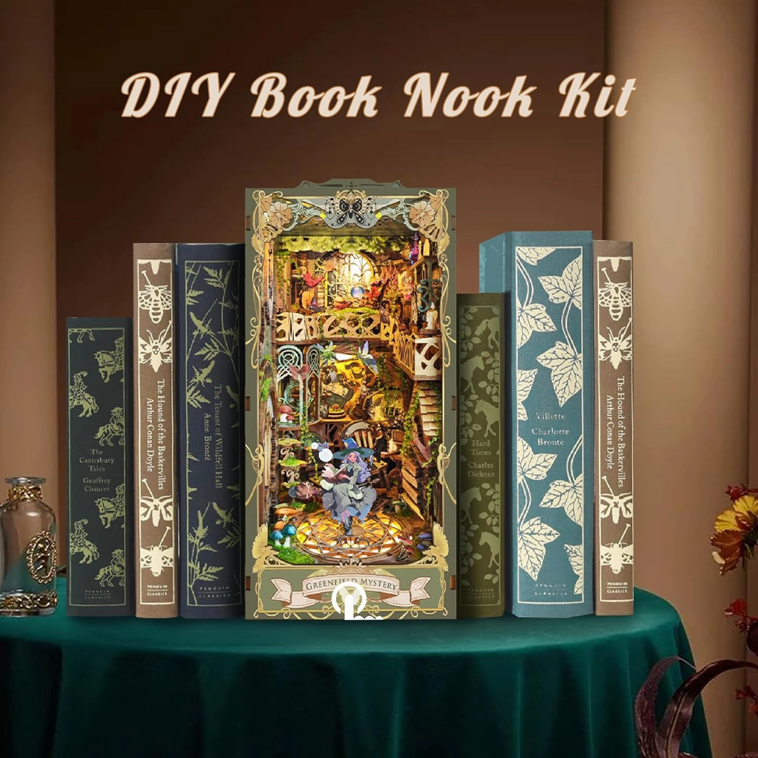CRIOLPO Book Nook Kit- Wooden Doll House Miniature House Kit, Book Nook Miniature Kit for Adults Teens, 3D Wooden Puzzle Book Nook Bookshelf Insert Kits with Sensor Led Light-Church of The Covenant