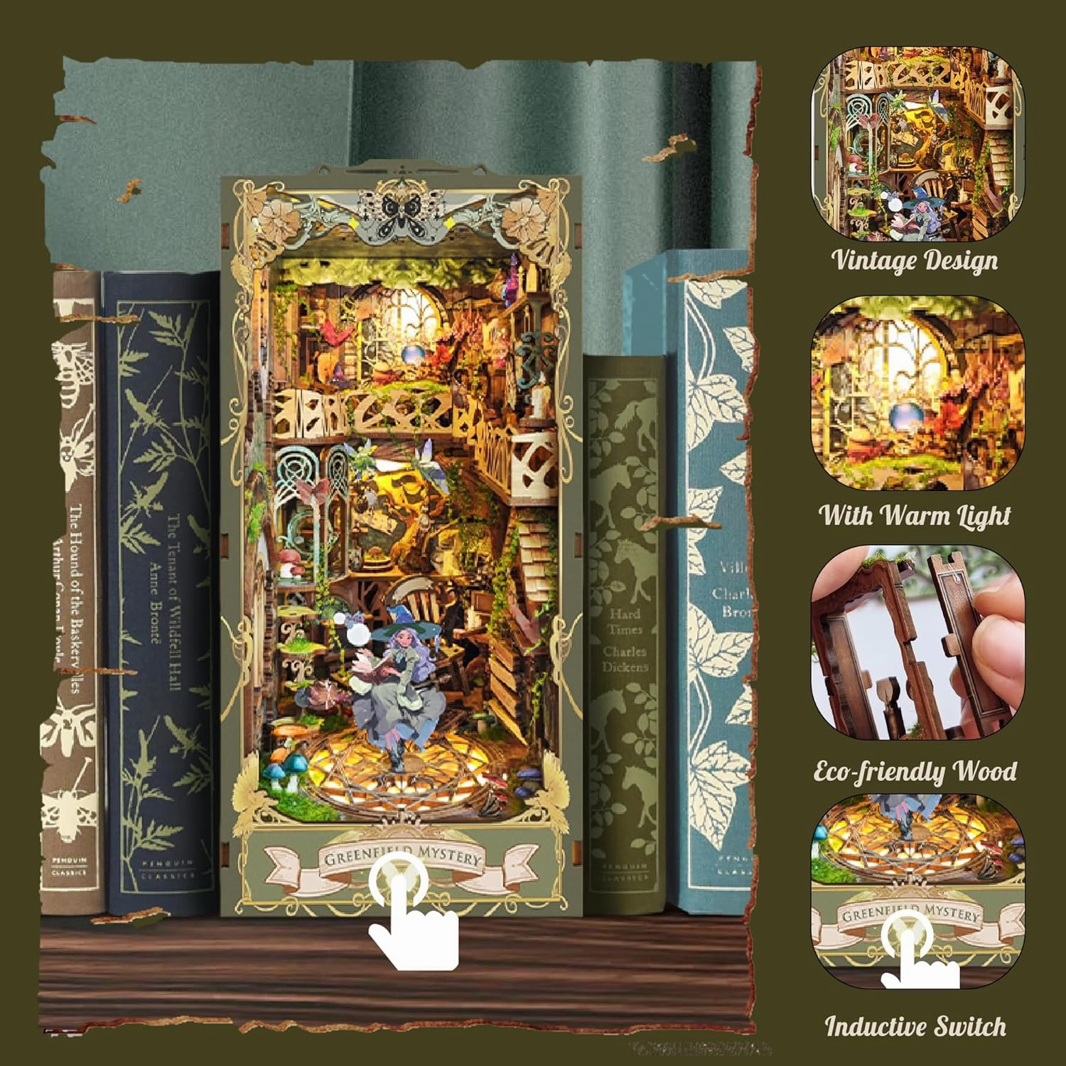 CRIOLPO Book Nook Kit- Wooden Doll House Miniature House Kit, Book Nook Miniature Kit for Adults Teens, 3D Wooden Puzzle Book Nook Bookshelf Insert Kits with Sensor Led Light-Church of The Covenant