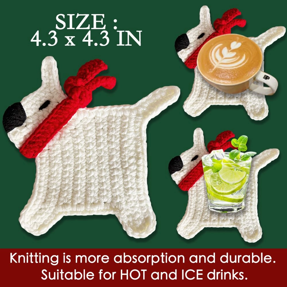 Crochet Designer Handmade Coasters Set, for All Drinks, Vases, Glass. Updated Great Housewarming Gift Idea. Ins Style absorbent suit for coffee hot tea cold drink. (Puppy)