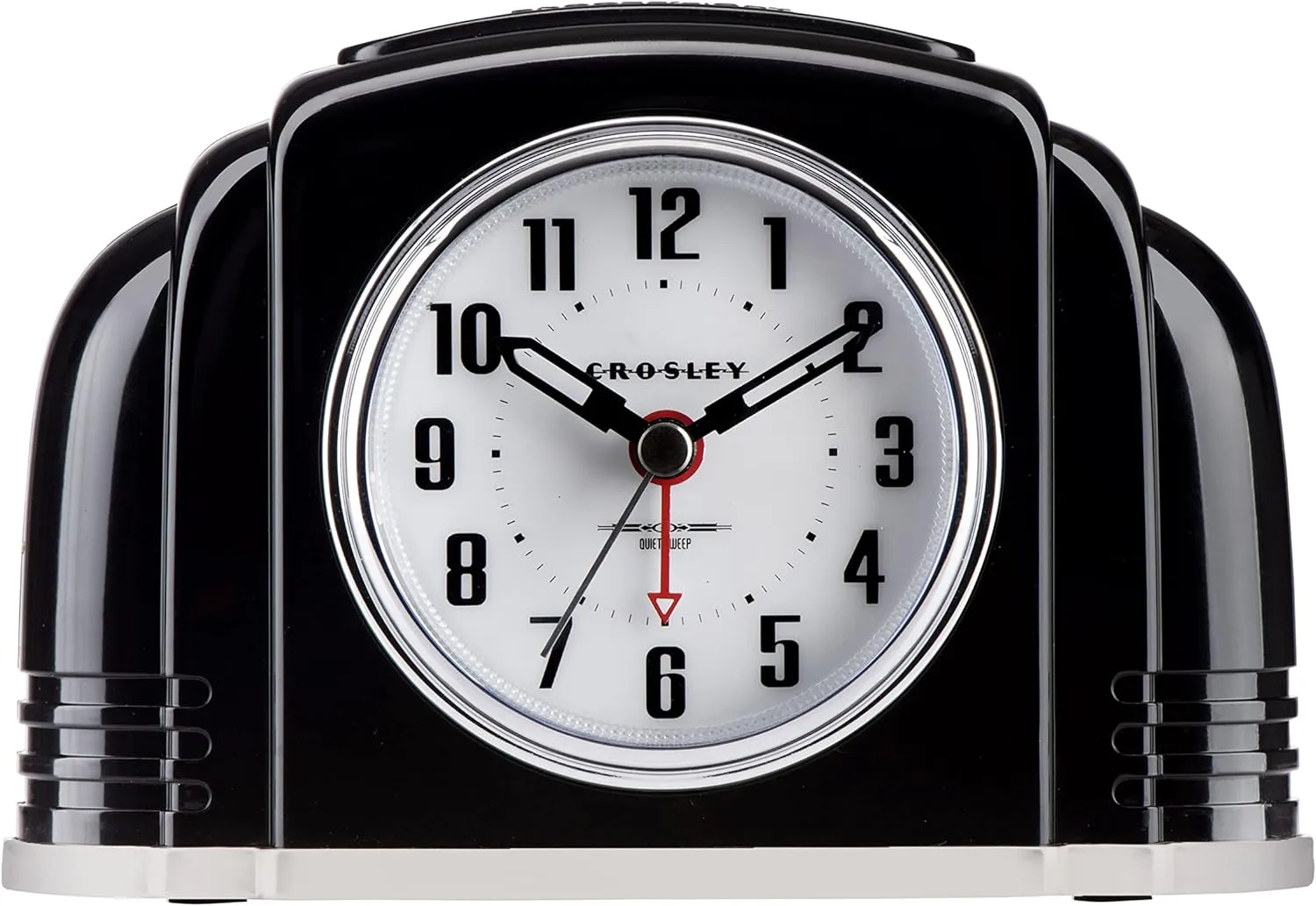 Crosley Vintage Art Deco Analog Alarm Clock, Quiet Sweep Non-Ticking, Automatic Dimmable Smart Light, Simple Controls, (Black)