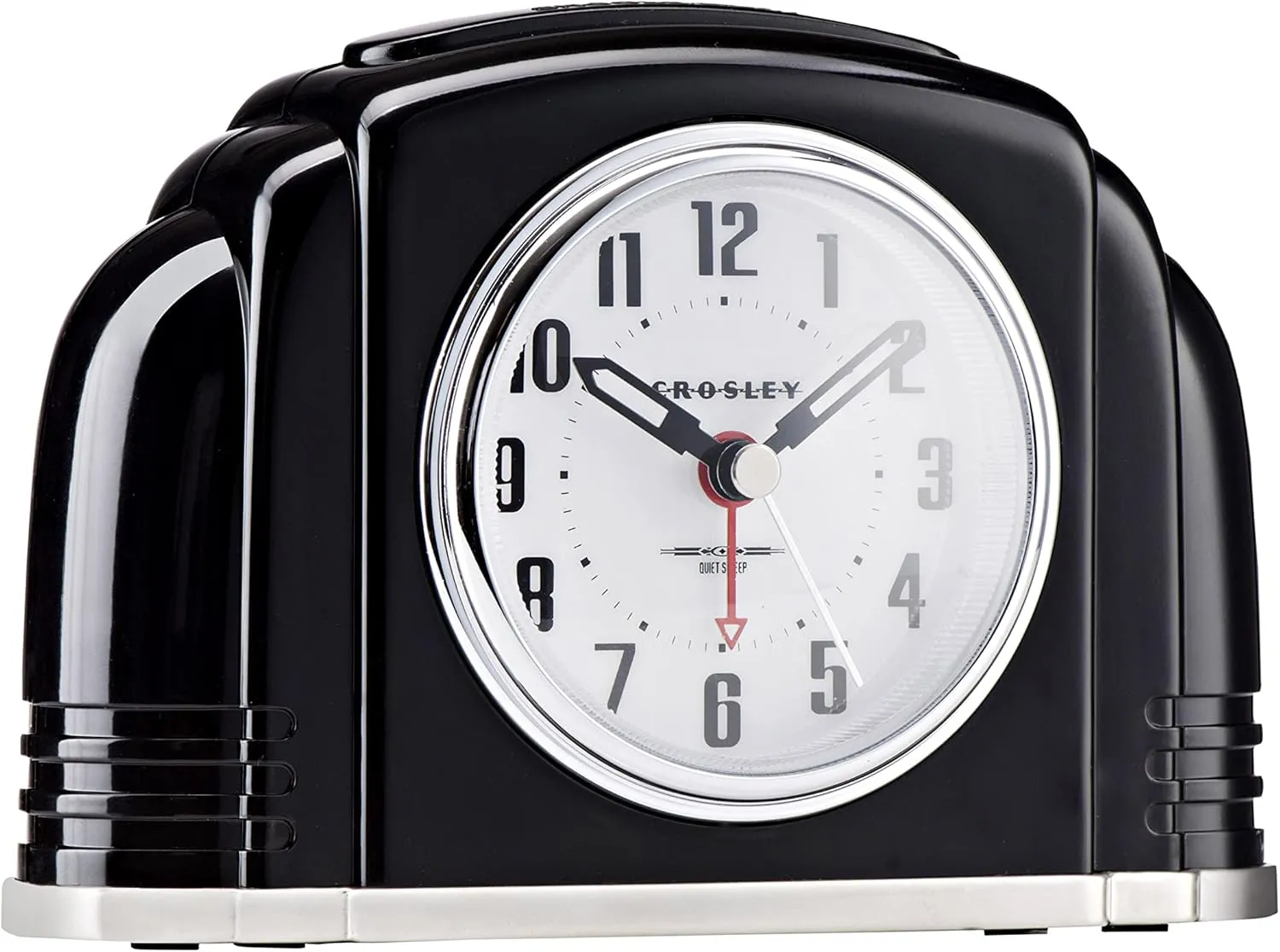 Crosley Vintage Art Deco Analog Alarm Clock, Quiet Sweep Non-Ticking, Automatic Dimmable Smart Light, Simple Controls, (Black)