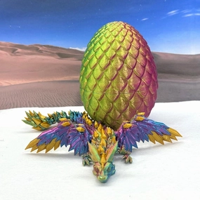 Crystal Winged Dragon with Dragon Egg, 3D Printed Articulated Dragon with Wings, Red Yellow Blue Gold Winged Dragon, Fidget ADHD Autism Toy CW001-RYBGD