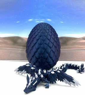 Crystal Winged Dragon with Egg, 3D Printed Articulated Midnight Blue Winged Dragon, Fidget ADHD Autism Toy CW009