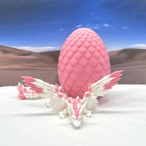 Crystal Winged Dragon With Egg, 3D Printed Articulated Wings, White and Pink Crystal, Fidget ADHD Autism Toy CW002WP-PE