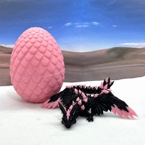 Crystal Winged Dragon with Egg, Articulated 3D Printed Black and Pink Crystal Fidget Stress Relief Toy CW003-PE
