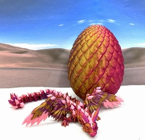 Crystal Winged Dragon with Egg, Articulated Dragon with Wings, 3D Printed Red Purple Gold Pink Crystal Dragon, Fidget Stress Relief Toy Fidget ADHD Autism Toy CW001-RPGPK