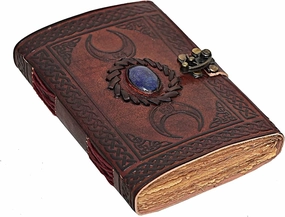 cuero 3 Moon Blue Lapiz Embossed Vintage Leather Journal | 240 Pages of Antique Handmade Deckle Edge Vintage Paper, Leather Sketchbook, Drawing Journal, Great Gift (9 inch 12 inch, brown)