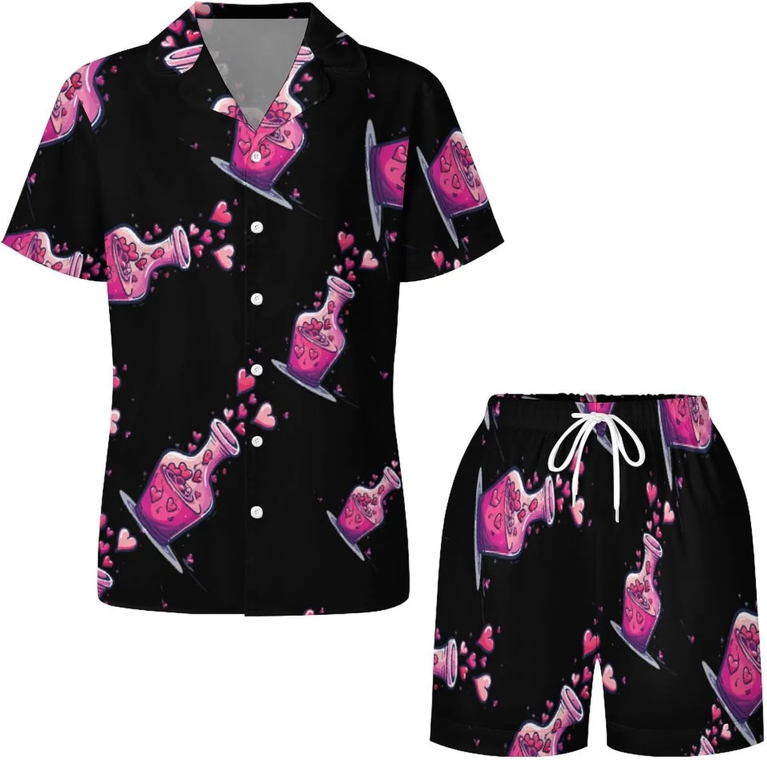 Cute And Fun Chemistry Women's Satin Pajama Set Short Sleeve Button Down Sleepwear Loungewear Pj Set