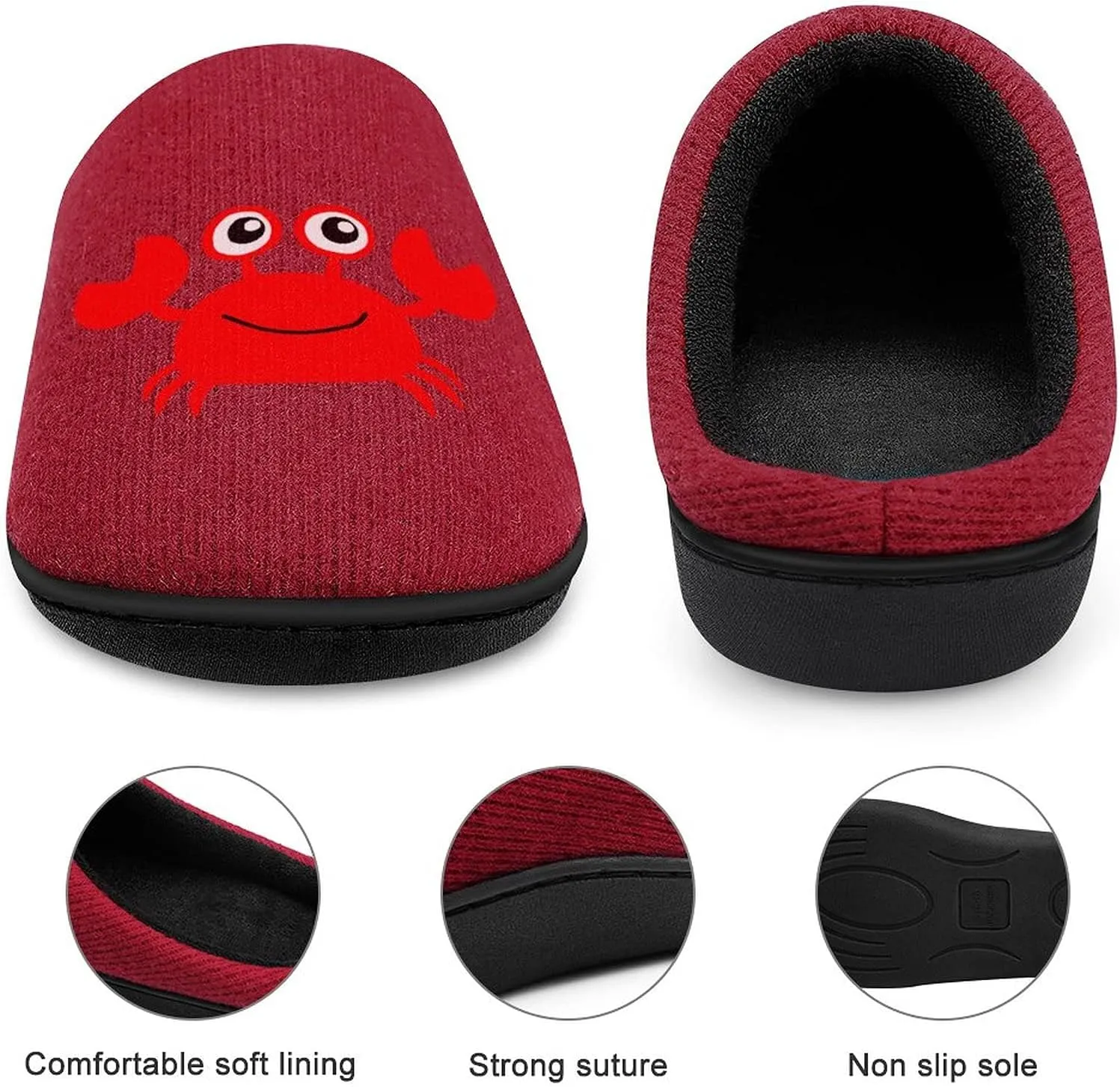 Cute Crab Women's Knitted Cotton Slippers Soft Comfort Warm House Casual Shoes