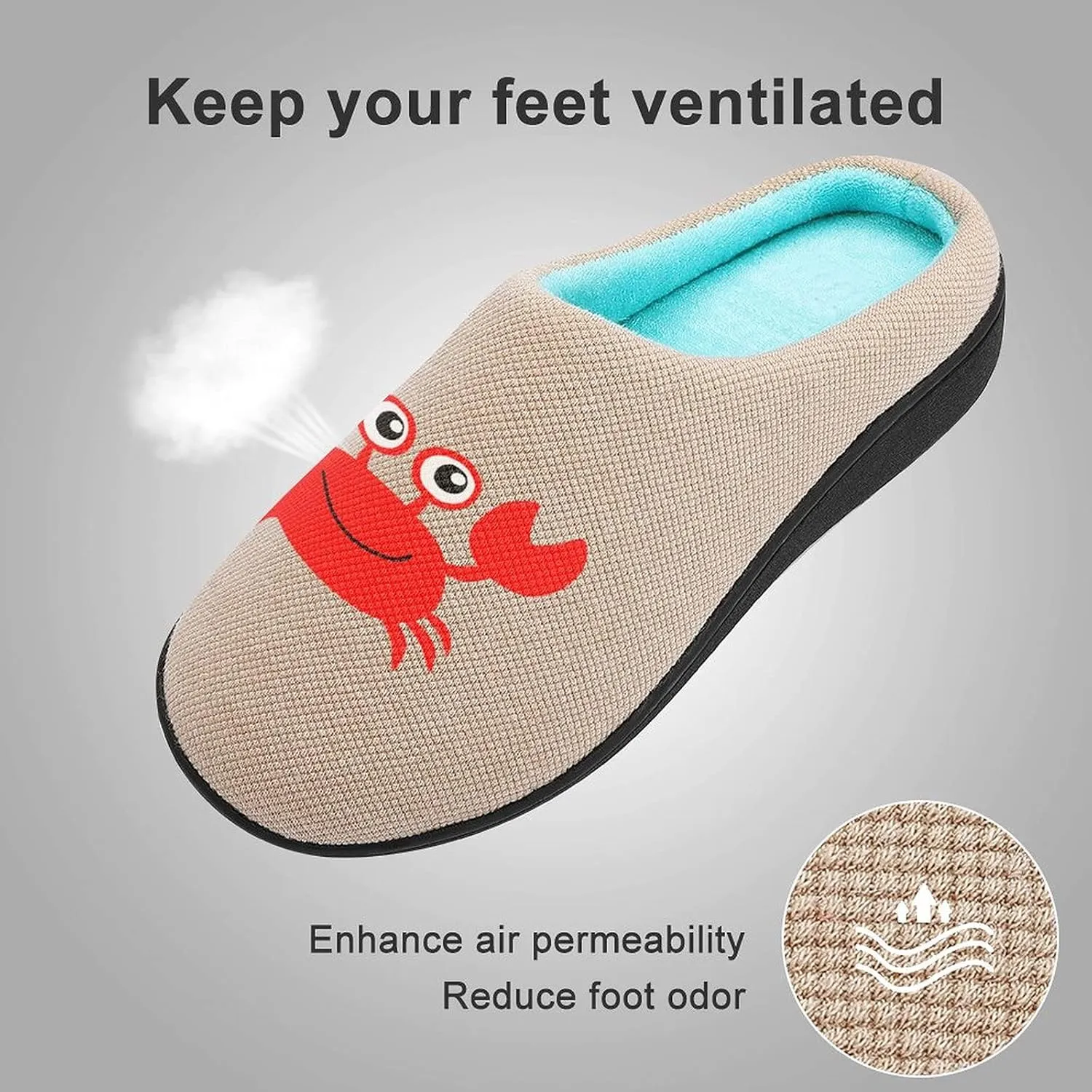 Cute Crab Women's Knitted Cotton Slippers Soft Comfort Warm House Casual Shoes