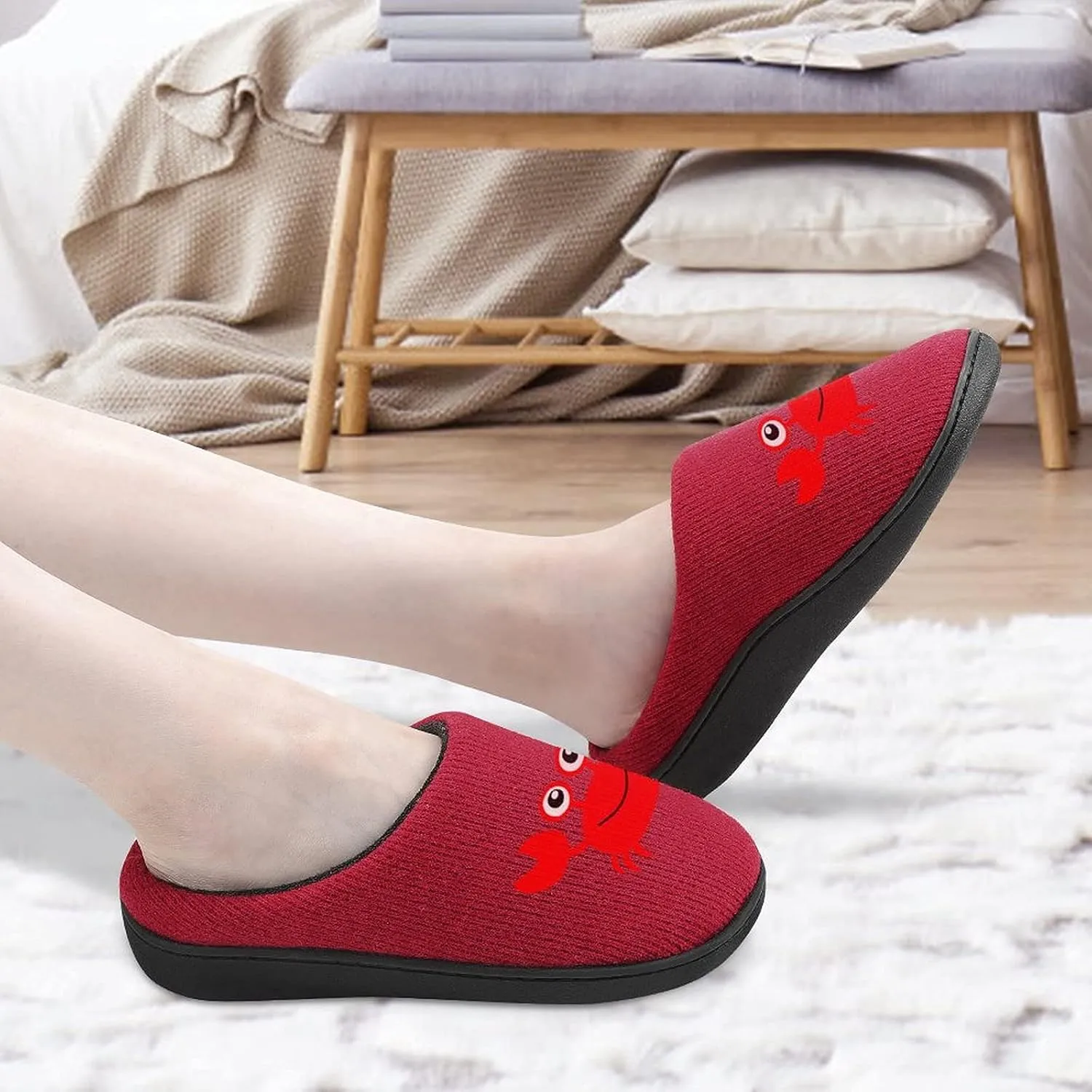 Cute Crab Women's Knitted Cotton Slippers Soft Comfort Warm House Casual Shoes