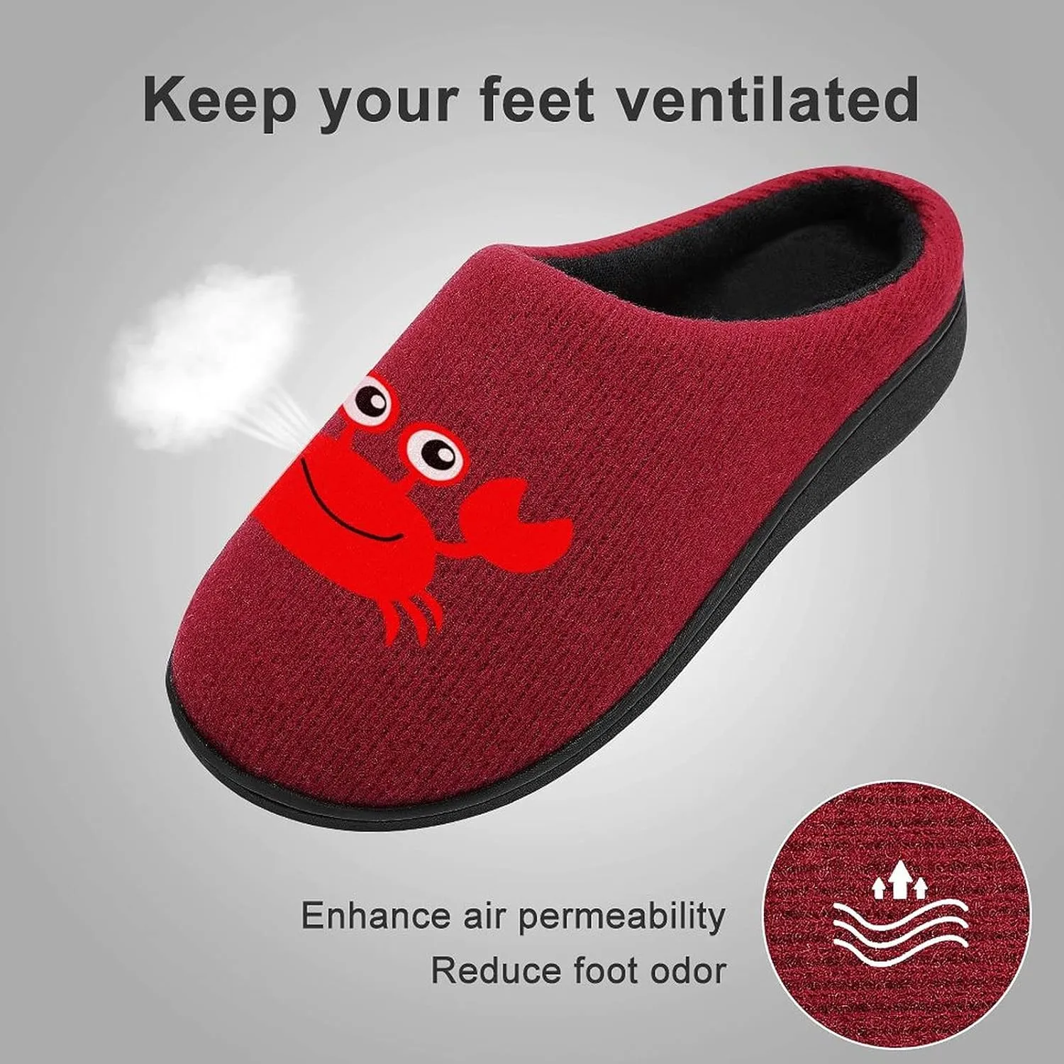 Cute Crab Women's Knitted Cotton Slippers Soft Comfort Warm House Casual Shoes