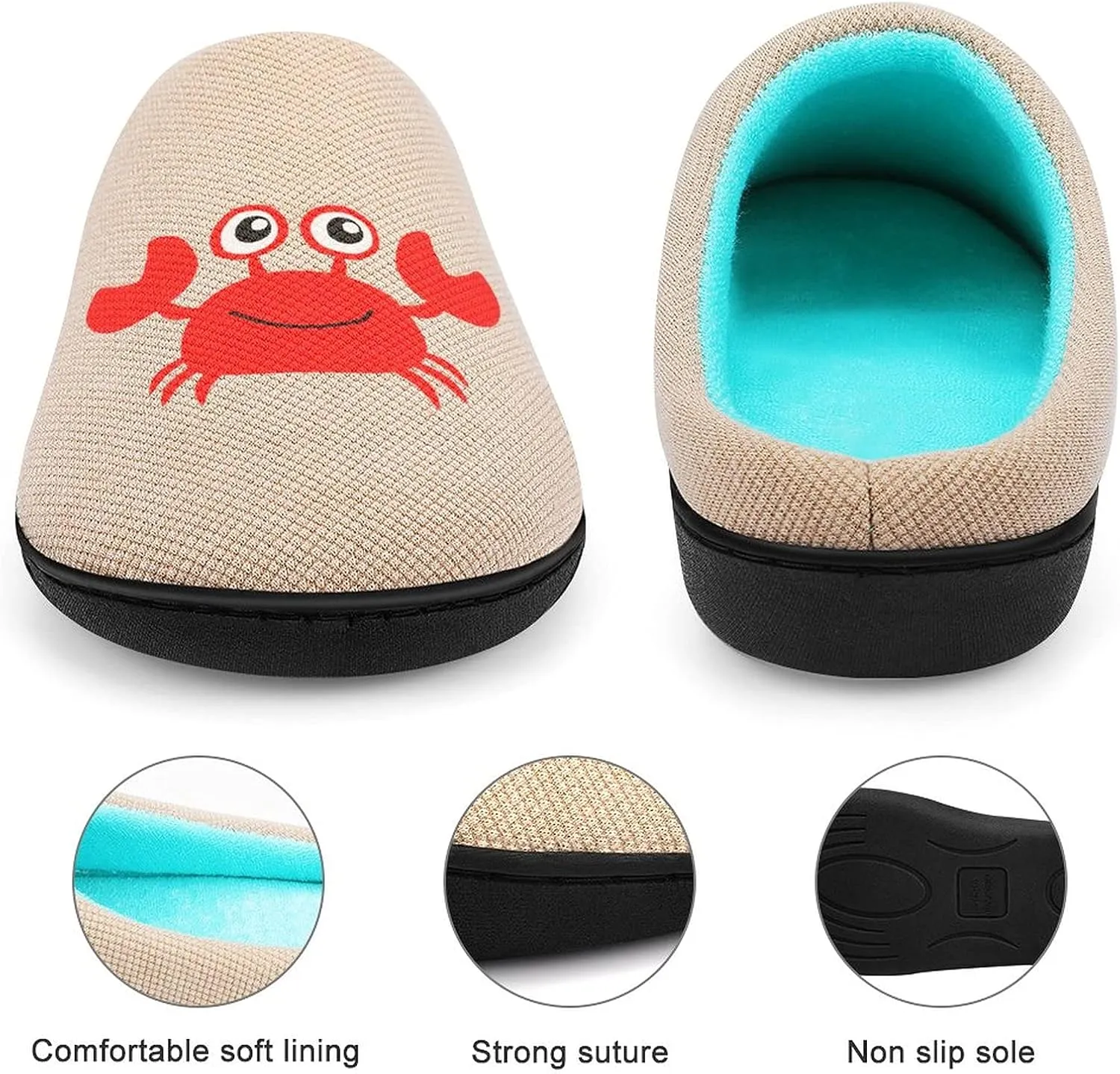 Cute Crab Women's Knitted Cotton Slippers Soft Comfort Warm House Casual Shoes