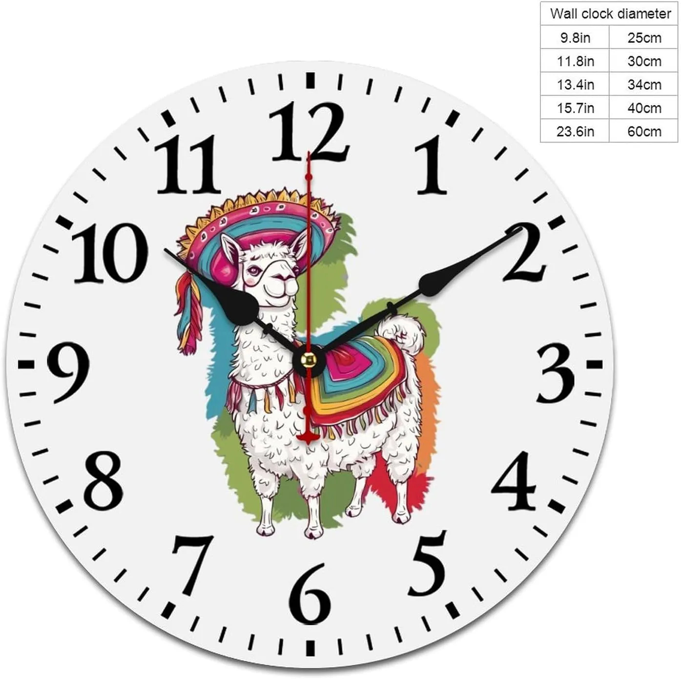 Cute Mexico Llama Alpaca Wall Clock Silent Non-Ticking Battery Operated Wooden Clock Decoration for Home Office Living Room