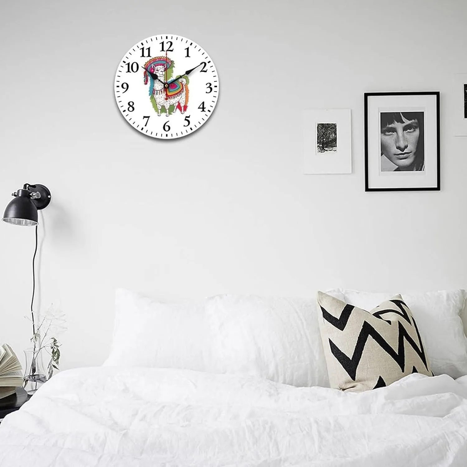 Cute Mexico Llama Alpaca Wall Clock Silent Non-Ticking Battery Operated Wooden Clock Decoration for Home Office Living Room