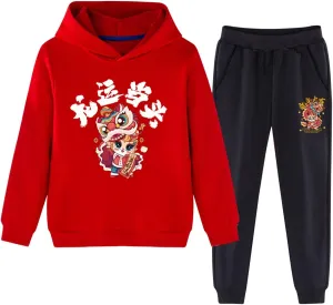 Cute Teen Girls Outfits Children's red Festive New Year Clothing for Boys and Girls in The Year of The Dragon Casual