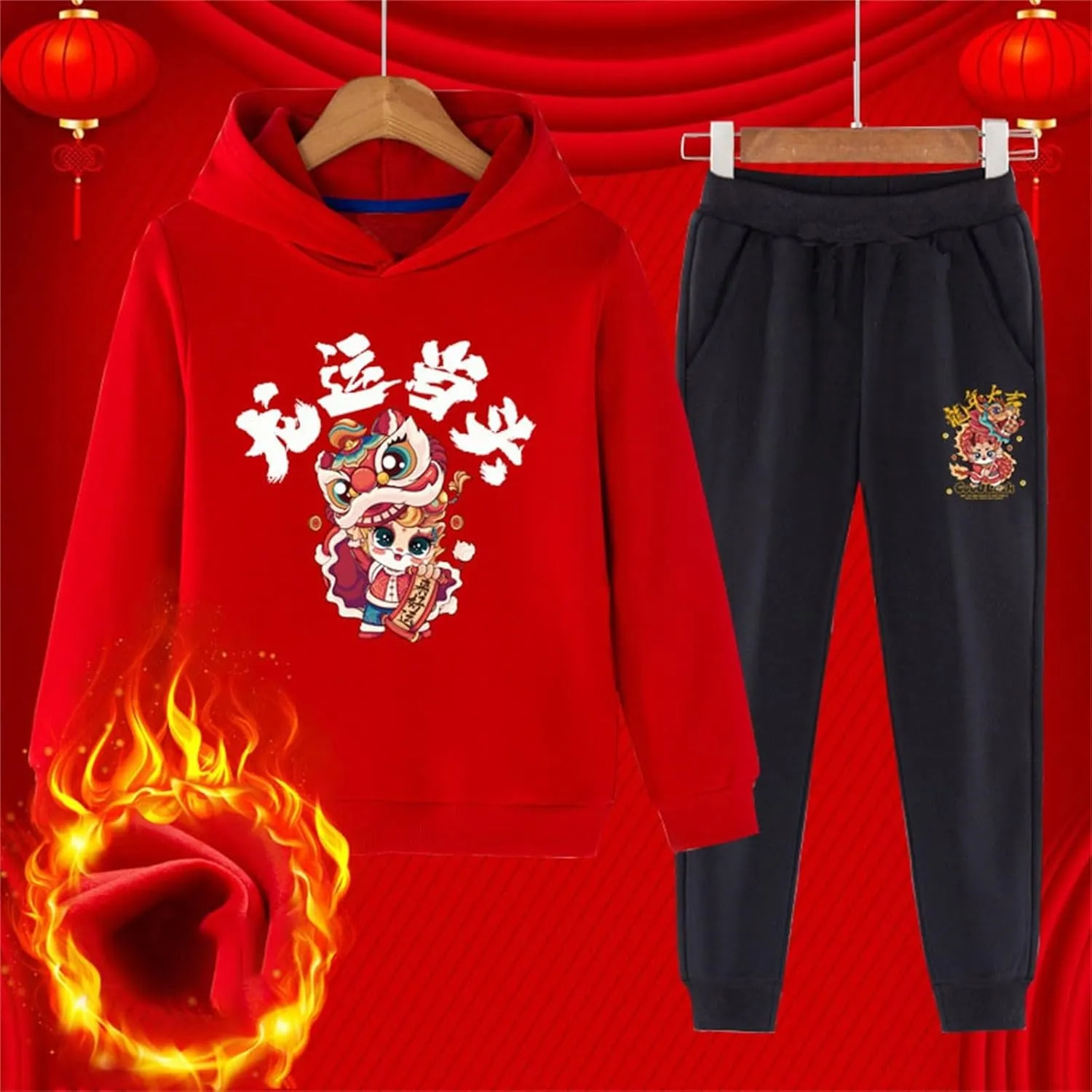Cute Teen Girls Outfits Children's red Festive New Year Clothing for Boys and Girls in The Year of The Dragon Casual