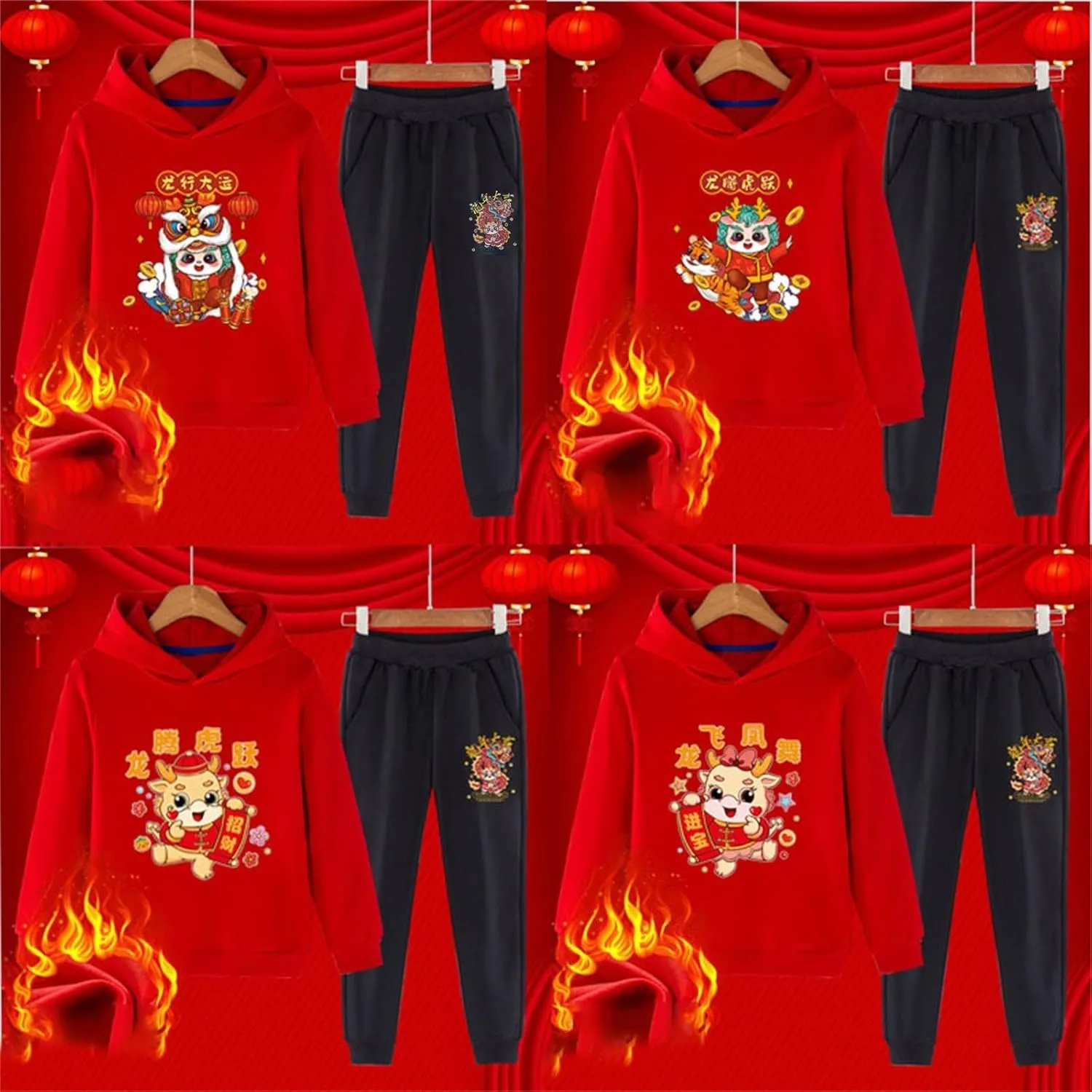 Cute Teen Girls Outfits Children's red Festive New Year Clothing for Boys and Girls in The Year of The Dragon Casual