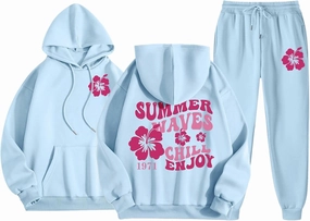 Cute Beach Sweatsuits Women 2 Piece Outfit Meet Me at The 1962 Pink Tree Graphic Hoodie with Sweatpants Cute Tracksuit