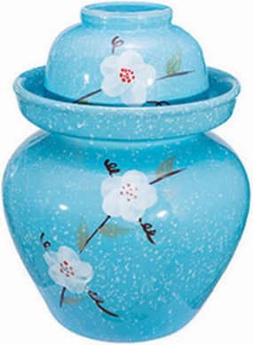 Cute Chinese Porcelain Pickling Jar, Blue Thicken Kimchi Pot with Lid Ceramic Food Storage Sealed Containers, Household Pickles Fermented Foods Turnip Cabbage Fermen 2KG