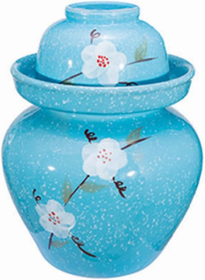 Cute Chinese Porcelain Pickling Jar, Blue Thicken Kimchi Pot with Lid Ceramic Food Storage Sealed Containers, Household Pickles Fermented Foods Turnip Cabbage Fermen 2KG
