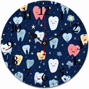 Cute Dental Tooth Wall Clock Silent Non-Ticking Battery Operated Wooden Clock Decoration for Home Office Living Room
