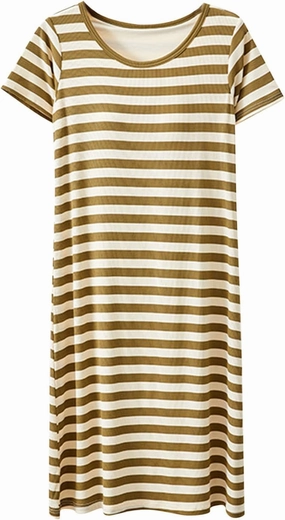 Cute Striped Built-in Bra Nightgown for Women Short Sleeve Scoop Neck Comfy Sleepdress Fashion Loungewear Nightshirt
