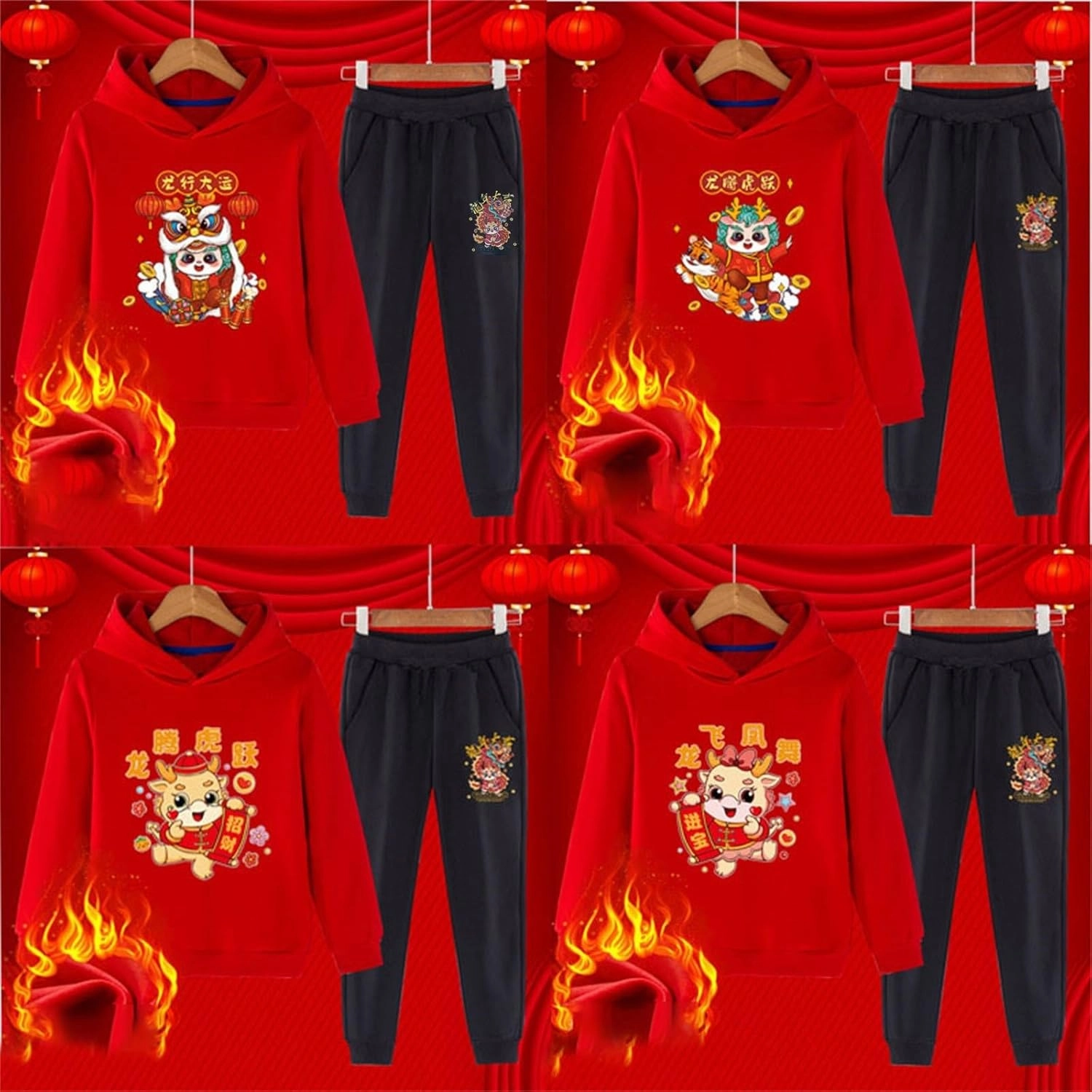Cute Teen Girls Outfits Children's red Festive New Year Clothing for Boys and Girls in The Year of The Dragon Casual