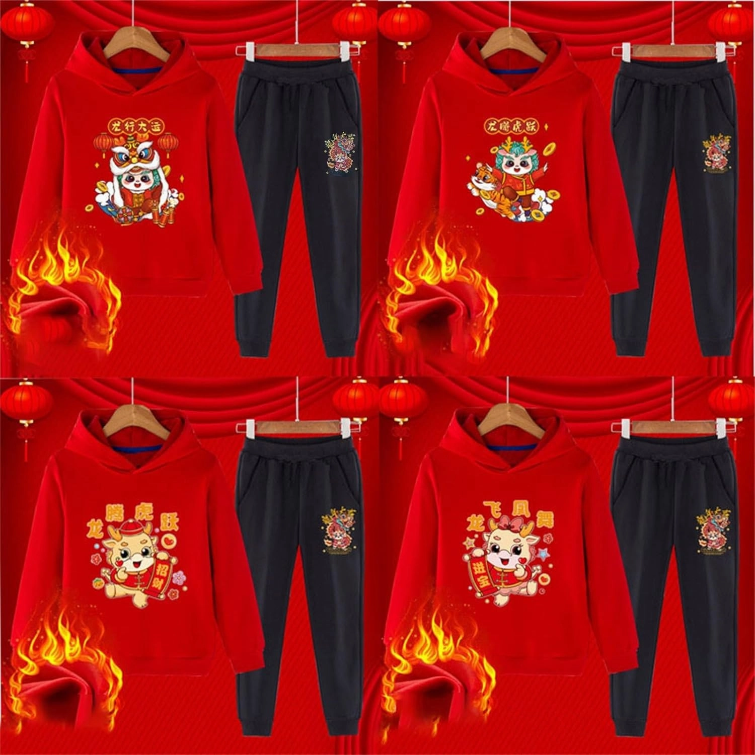 Cute Teen Girls Outfits Children's red Festive New Year Clothing for Boys and Girls in The Year of The Dragon Casual