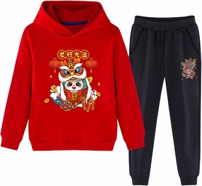 Cute Teen Girls Outfits Children's red Festive New Year Clothing for Boys and Girls in The Year of The Dragon Casual