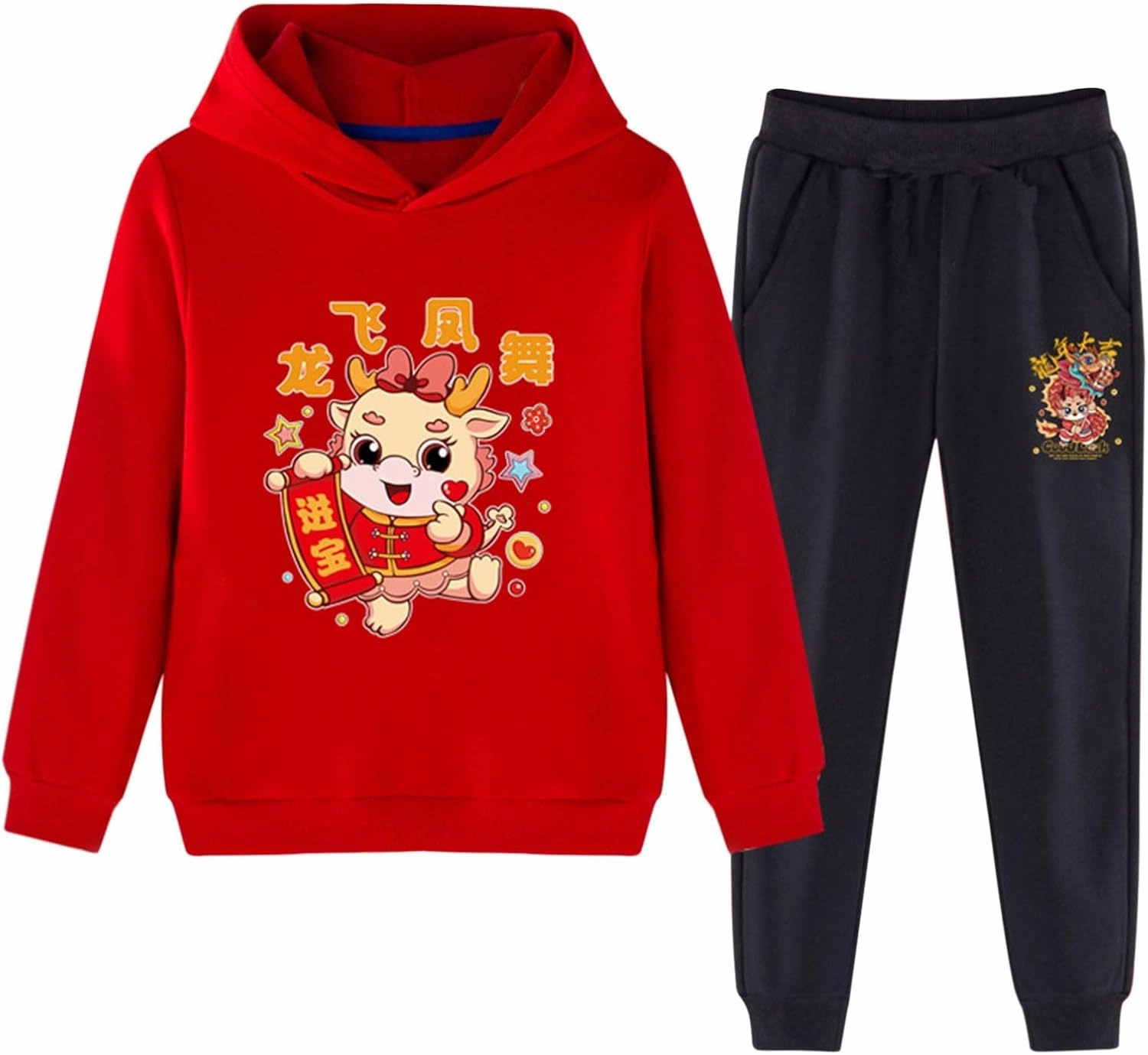 Cute Teen Girls Outfits Children's red Festive New Year Clothing for Boys and Girls in The Year of The Dragon Casual