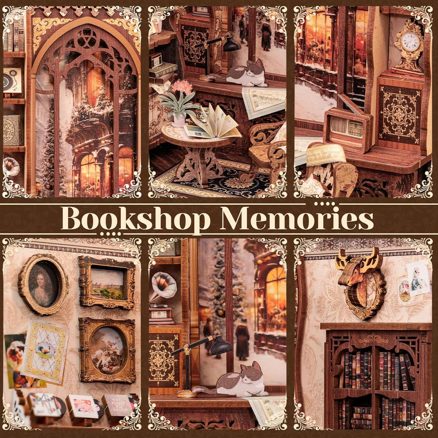 CUTEBEE DIY Book Nook Kit, Miniature House Kits for Adult and Teens, DIY Miniature Book Nook kit with Sensor Led Light, Gifts for Lovers and Family (Bookshop Memories)