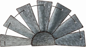 CWI Gifts Galvanized Half Windmill Wall Art - 16 inch - Farmhouse Country Decorations