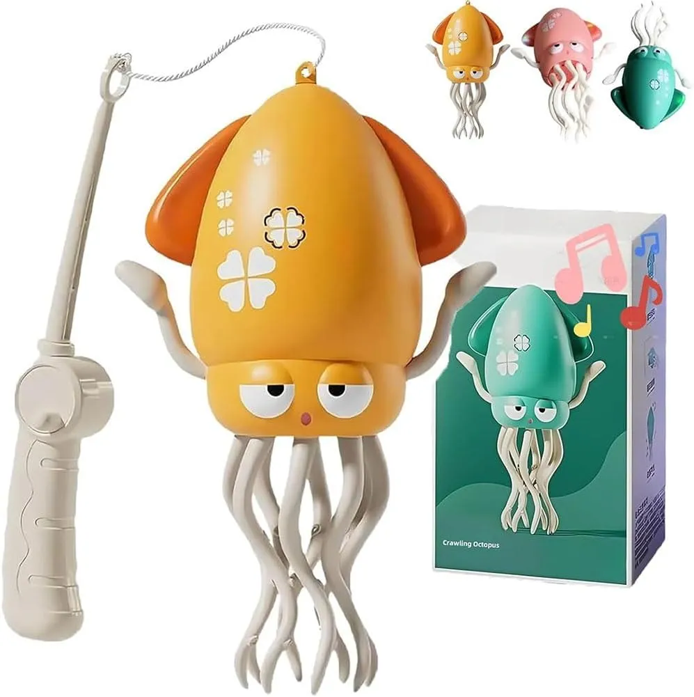 Dancing Octopus Toy, Wiggly Wonder Octopus with Smart Tentacle Explorer, Crawling Dancing Automatic Obstacle Sensor Toys, Stress Relief Gift with LED Lights & Music, Moving Dog Toy(Yellow,with Rod)