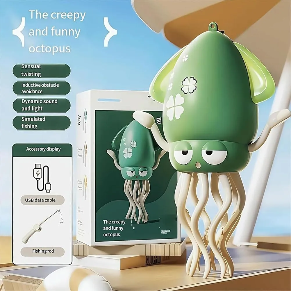 Dancing Octopus Toy, Wiggly Wonder Octopus with Smart Tentacle Explorer, Crawling Dancing Automatic Obstacle Sensor Toys, Stress Relief Gift with LED Lights & Music, Moving Dog Toy(Yellow,with Rod)