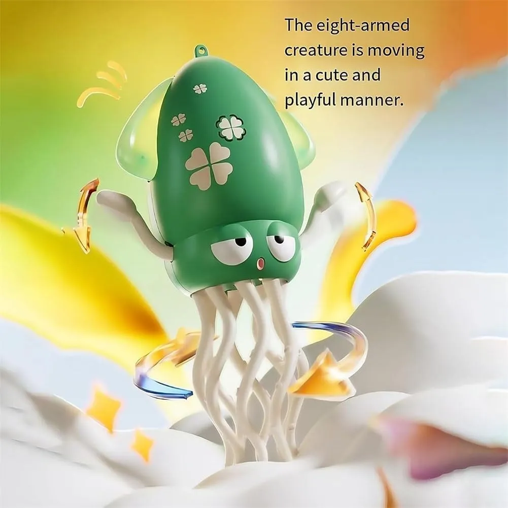 Dancing Octopus Toy, Wiggly Wonder Octopus with Smart Tentacle Explorer, Crawling Dancing Automatic Obstacle Sensor Toys, Stress Relief Gift with LED Lights & Music, Moving Dog Toy(Yellow,with Rod)