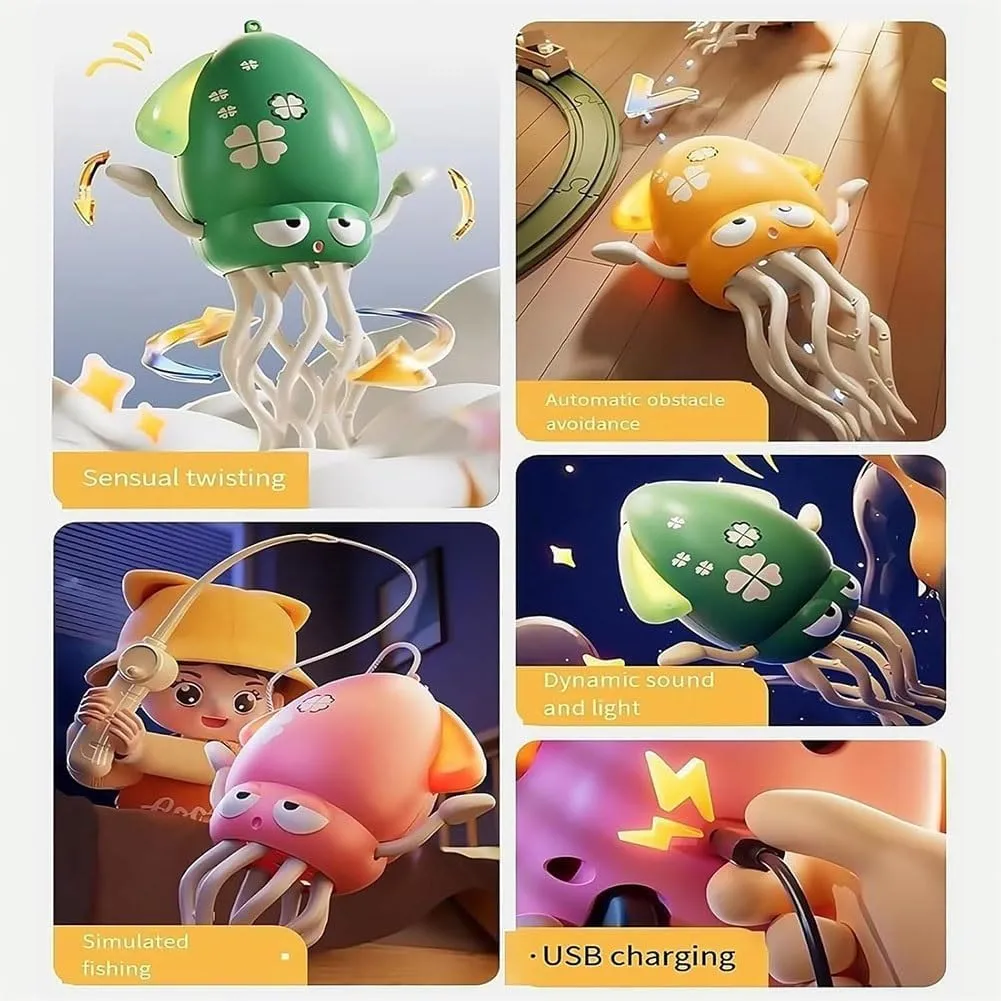 Dancing Octopus Toy, Wiggly Wonder Octopus with Smart Tentacle Explorer, Crawling Dancing Automatic Obstacle Sensor Toys, Stress Relief Gift with LED Lights & Music, Moving Dog Toy(Yellow,with Rod)